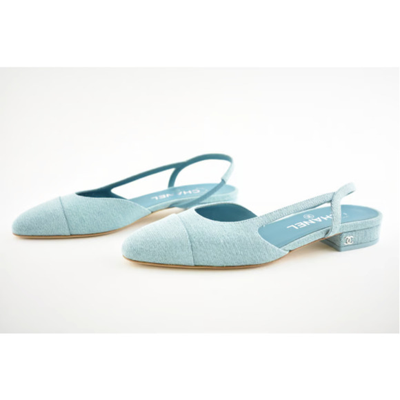 Chanel 21S Denim Blue Neon Mademoiselle Coco Sling Slingback Flat Sandal 36.5 - Picture 8 of 12